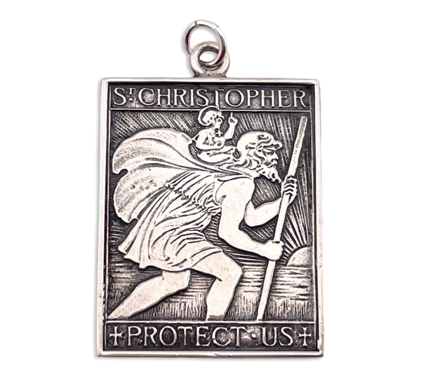 sterling silver St. Christopher Protect Us pendant