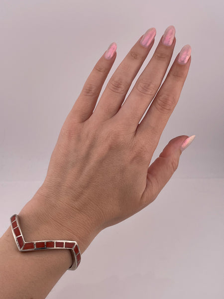 sterling silver zig zag coral cuff bracelet