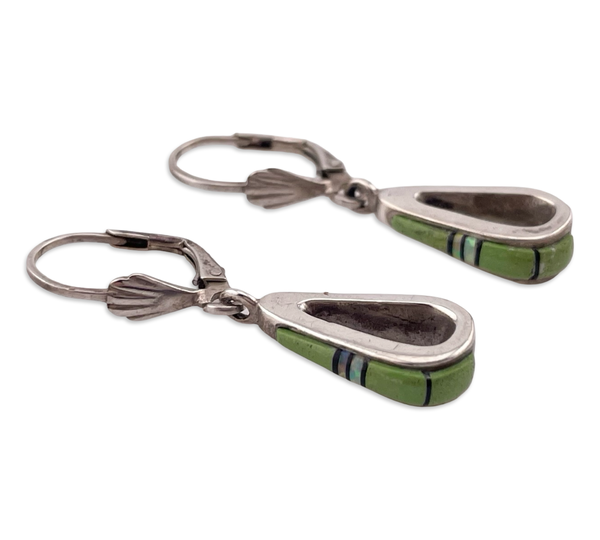 sterling silver gaspeite jet synthetic opal lever-back hook dangle earrings