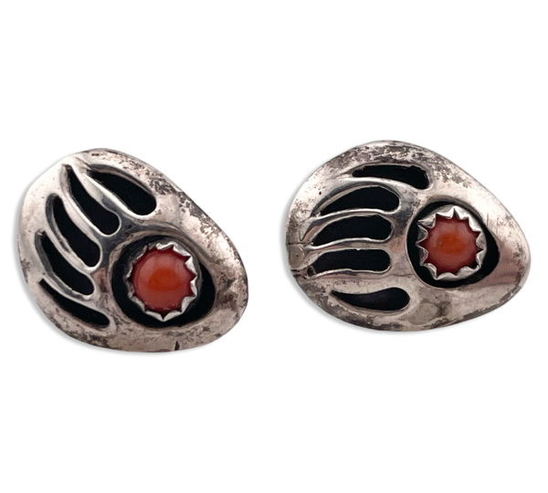 sterling silver coral bear paw post earrings