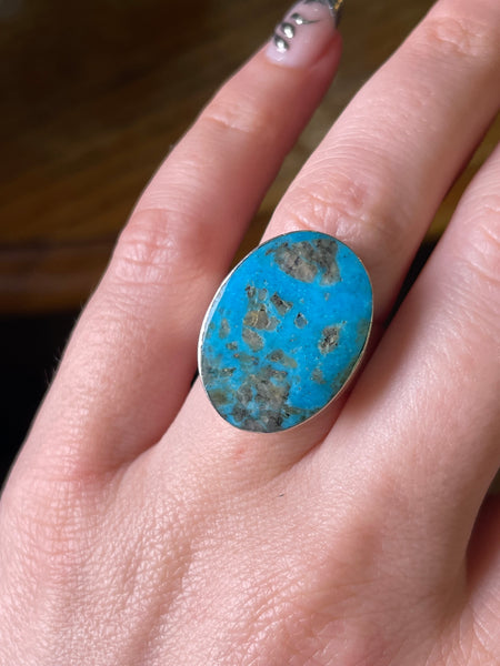size 7 sterling silver turquoise adjustable band ring