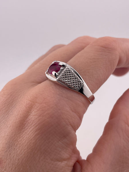 size 12.5 sterling silver rhodium pated lab ruby ring