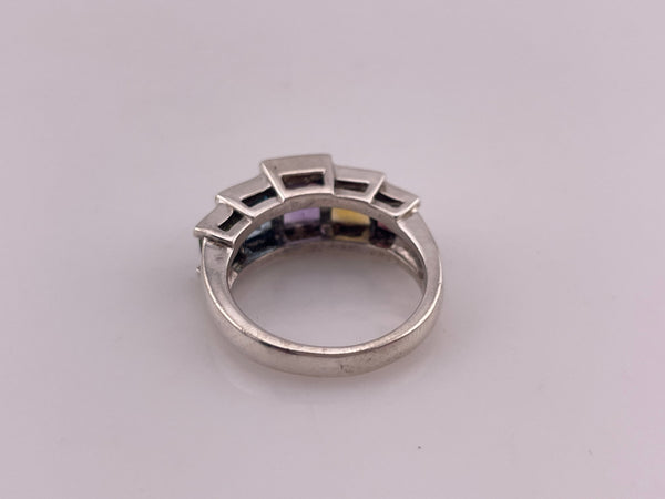 size 6.25 sterling silver colorful faceted square multi-gemstone row ring