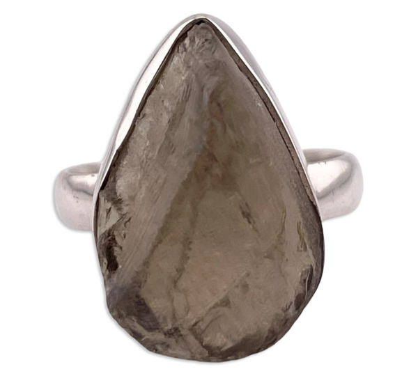 size 8 sterling silver raw smoky quartz ring