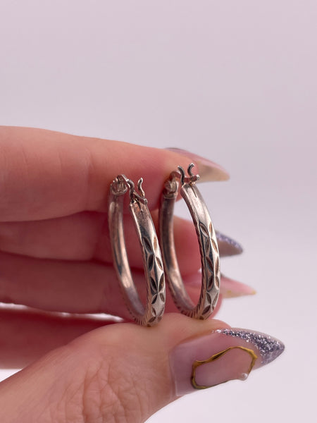 sterling silver 1" etched hoop earrings