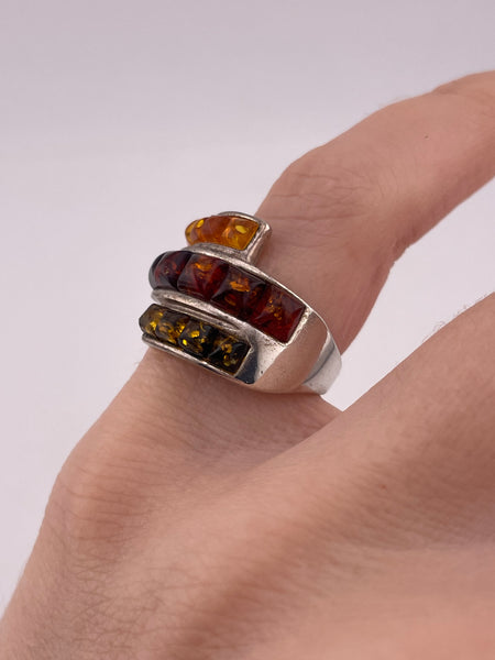 size 5 sterling silver tri-color amber ring