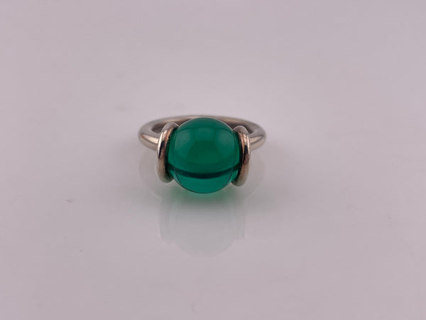 size 7.5 sterling silver green glass orb ring ***Removable orb***