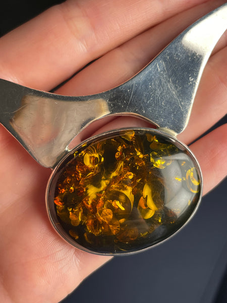 sterling silver 17-1/2" amber collar necklace