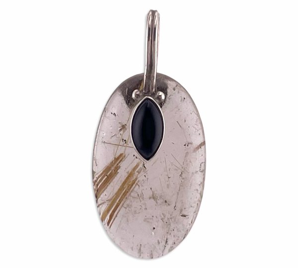 sterling silver rutilated quartz onyx pendant