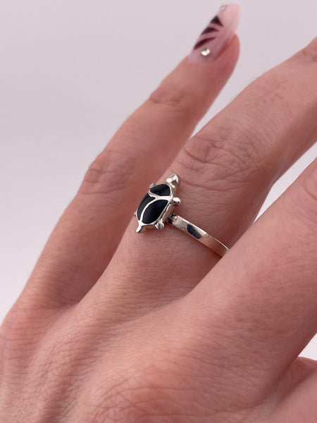 size 6.75 sterling silver black resin turtle ring