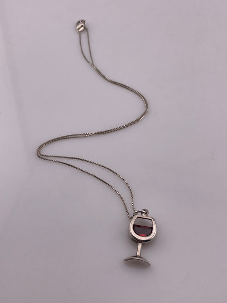 sterling silver 16-3/4" Silpada faceted red glass wine necklace