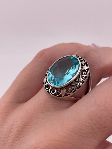 size 7 sterling silver faceted blue glass ring