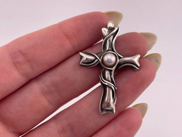 sterling silver pearl cross pendant