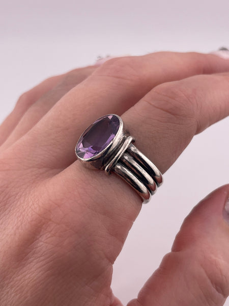 size 8.5 sterling silver faceted amethyst three band ring