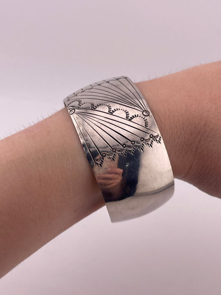 sterling silver 7" HL signed stamped cuff bracelet