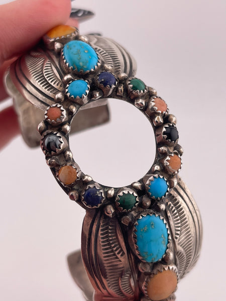 sterling silver Native American signed WB multi-stone watch cuff bracelet