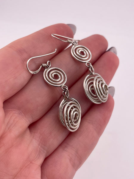 sterling silver stoneless spiral dangle earrings