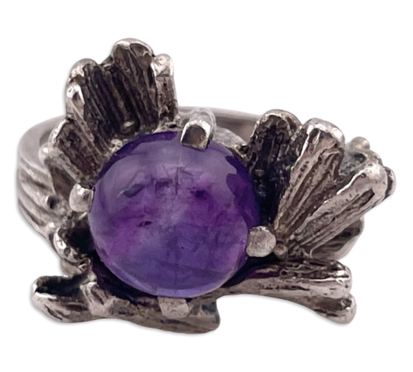 size 5.5 sterling silver amethyst textured band abstract ring