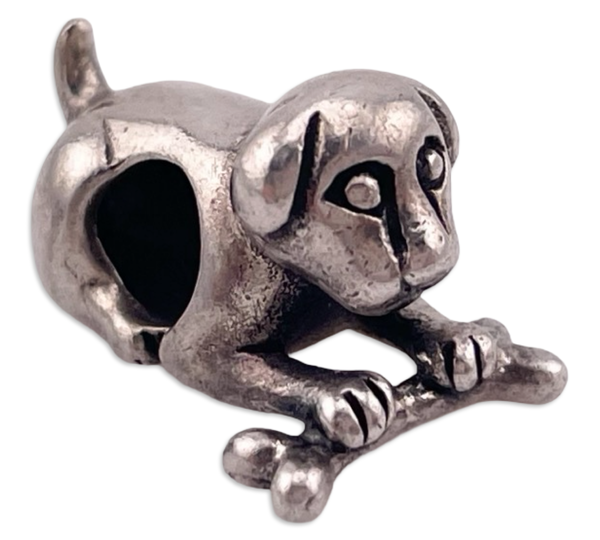 sterling silver dog with bone bracelet bead charm pendant
