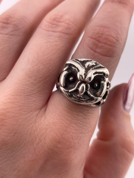 size 7 sterling silver brutalist owl ring