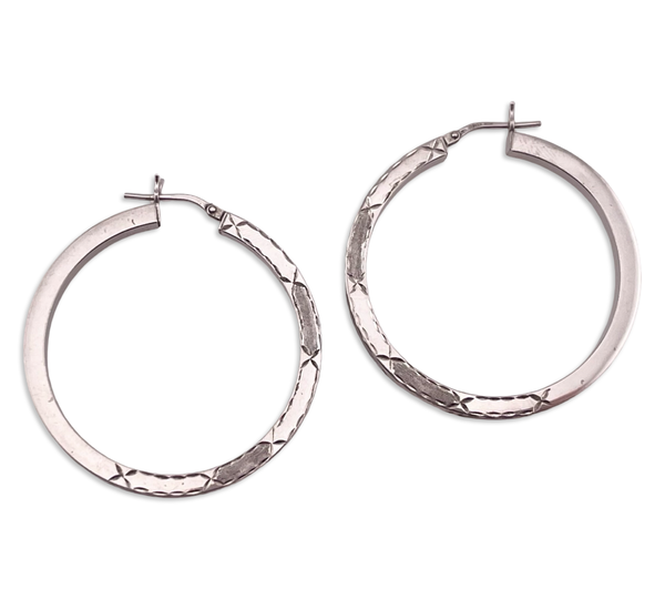 sterling silver 1 1/2" 'x' design square tube hoop earrings