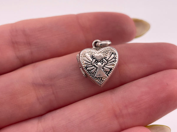 sterling silver small angel heart locket pendant