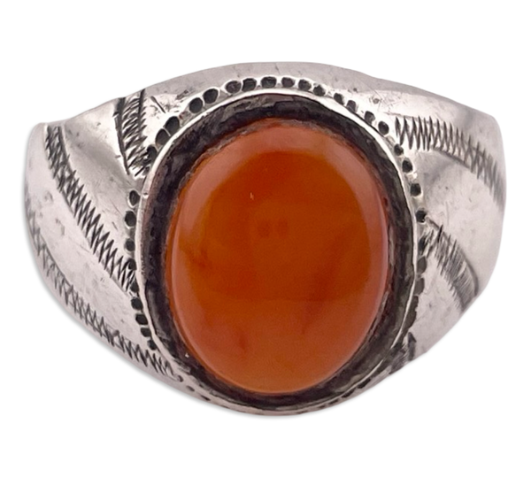 size 10.25 900 silver carnelian zig-zag etched ring ***AS IS***