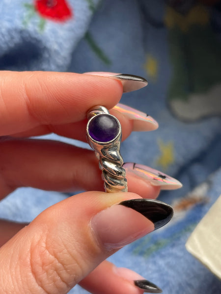 size 7 sterling silver amethyst twisted cable band ring