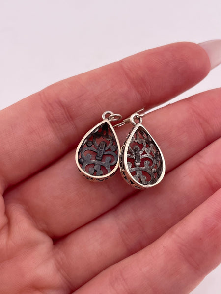 sterling silver stoneless cut-out design hook dangle earrings