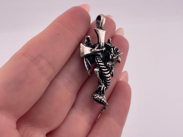 sterling silver dragon cross pendant