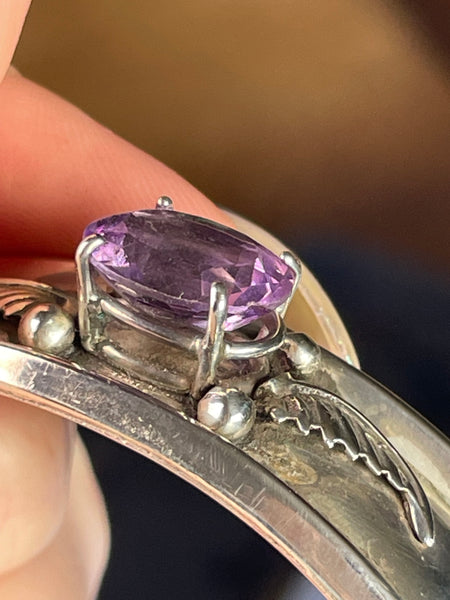 sterling silver faceted amethyst cuff bracelet