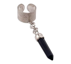 sterling silver black glass "crystal" point dangle ear cuff