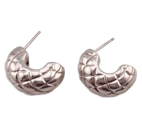 sterling silver chunky textured partial hoop post earrings