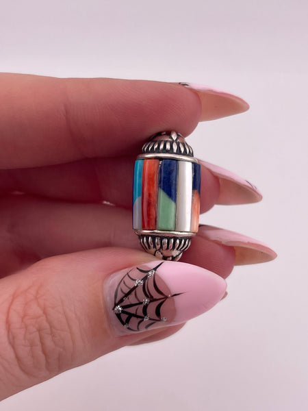 sterling silver Carolyn Pollack multi-stone barrel bead pendant