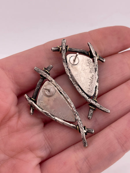 sterling silver & 18k gold druzy artisan post earrings