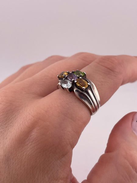 size 8.25 sterling silver multi-gemstone ring