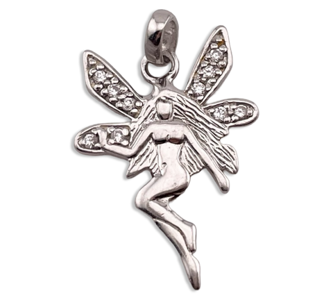 sterling silver fairy rhinestone pendant