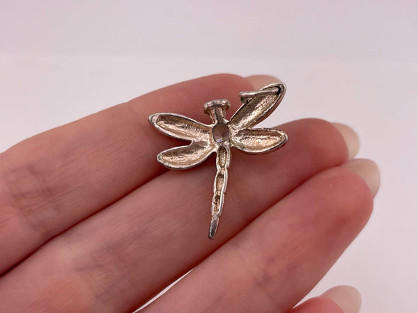 sterling silver rhinestone dragonfly pendant