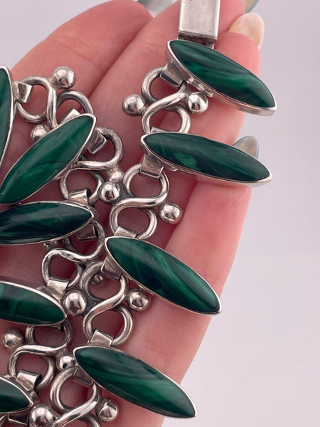 sterling silver 17 1/2" Mexican synthetic malachite collar necklace
