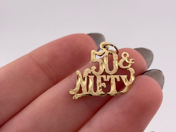 14k gold '50 & Nifty' matte finish charm pendant