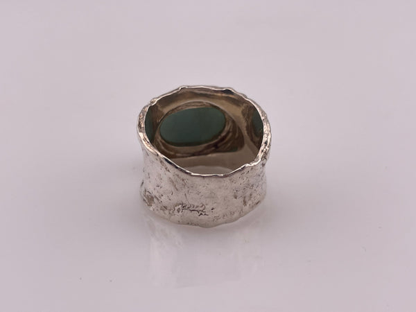 size 7.5 sterling silver chunky wide band aventurine(?) ring