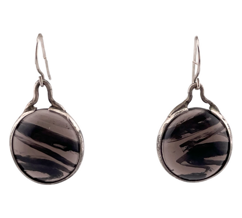 sterling silver black swirl glass dangle earrings