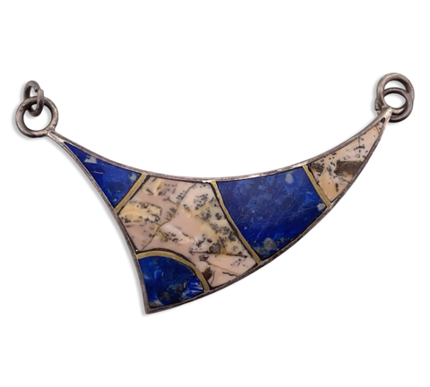 sterling silver & brass large jasper & lapis pendant