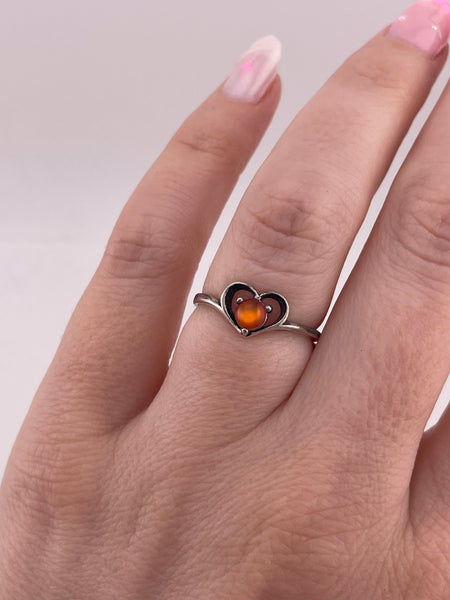 size 6.5 sterling silver synthetic orange stone heart ring