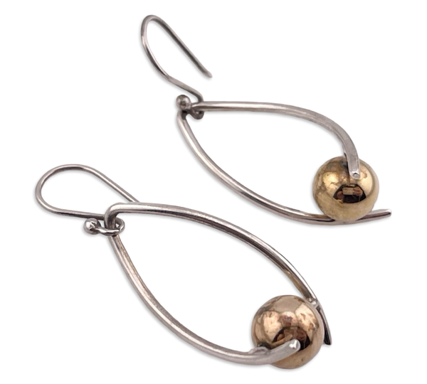 sterling silver & brass stoneless spinning orb dangle earrings