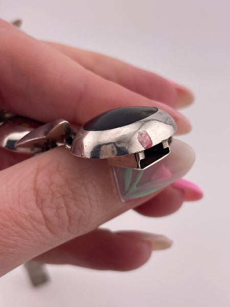 sterling silver chunky Mexican multi-stone link bracelet