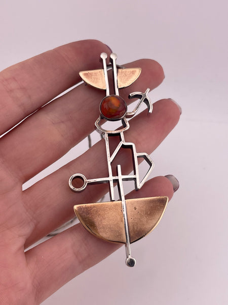 sterling silver & brass 18-1/4" artisan Mexican opal abstract necklace