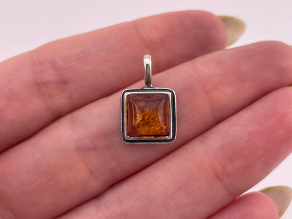 sterling silver faux amber square pendant
