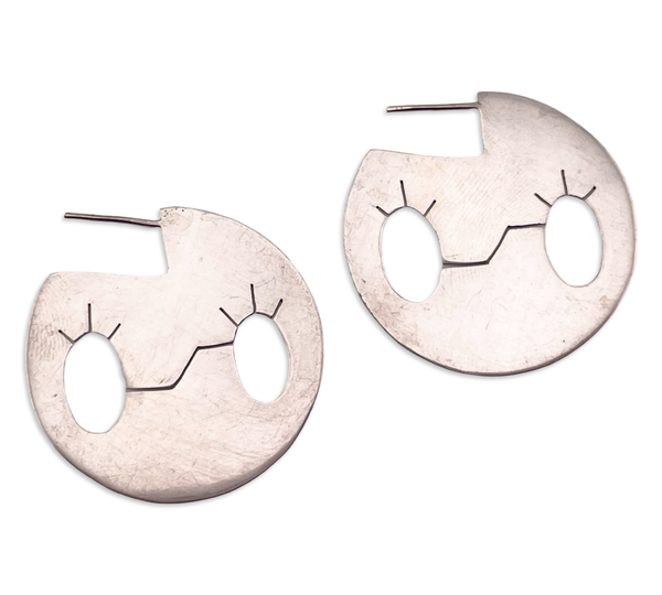 sterling silver brushed finish stoneless flat hoop cut-out circle post earrings