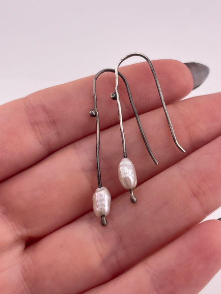 sterling silver threader pearl hook earrings